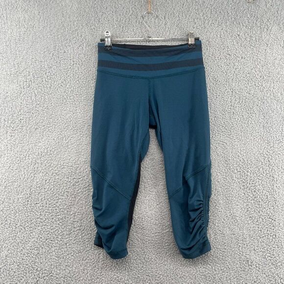 Lululemon Capri Leggings size 4 Teal Black Run Pace Ruched Size 4 - Picture 1 of 10